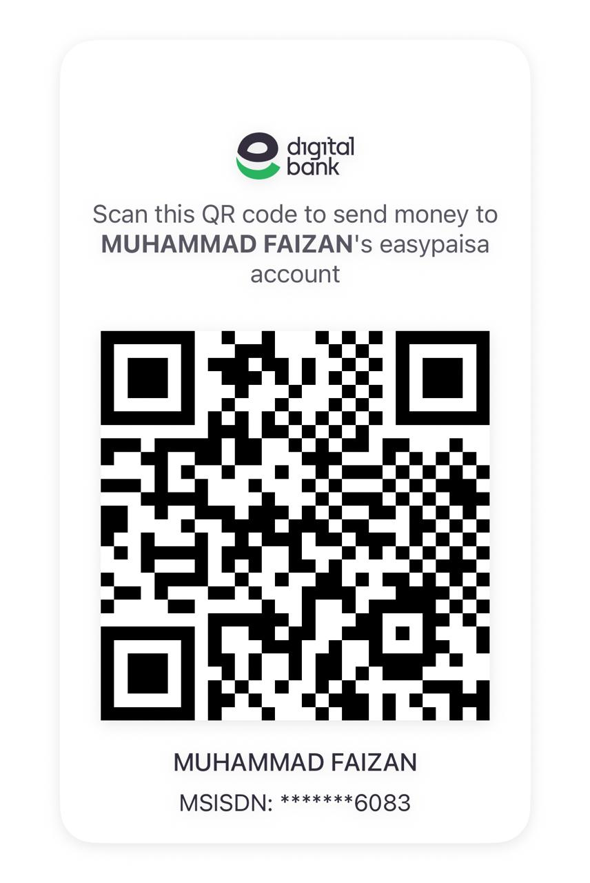 Easypaisa QR code — scan to send your course payment to Muhammad Faizan's account